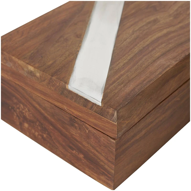 Brown Box Set with Silver Diagonal Stripes