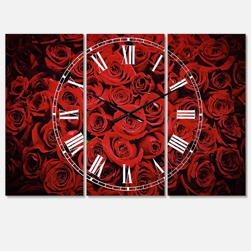 Designart Winter Red Rose Traditional Multipanel Wall Clock