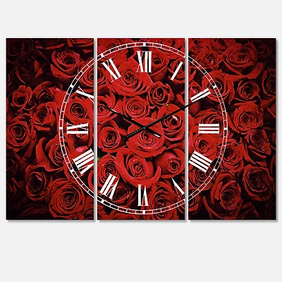 Designart Winter Red Rose Traditional Multipanel Wall Clock