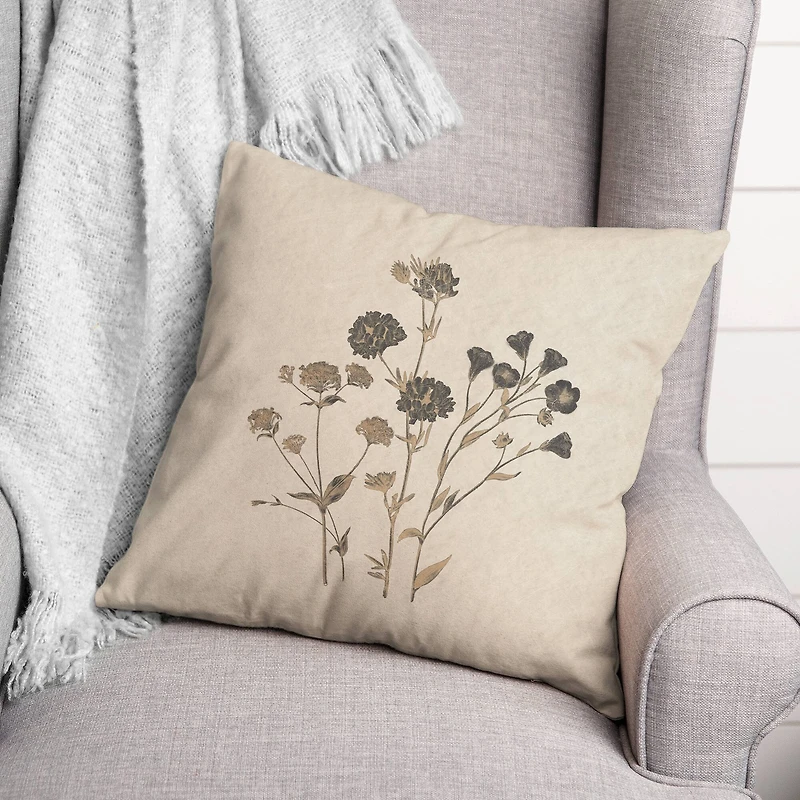 18" x 18" Charcoal Tan Botanicals Texture I Indoor & Outdoor Throw Pillow
