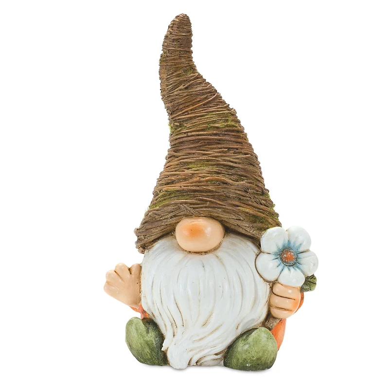 16.5" Distressed Garden Gnomes with Mushroom & Flower Statue Set