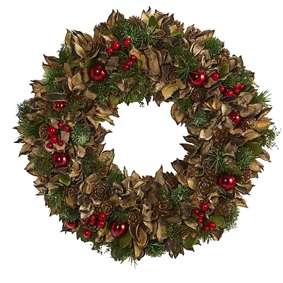 15in. Holiday Wreath with Pine Cones & Ornaments