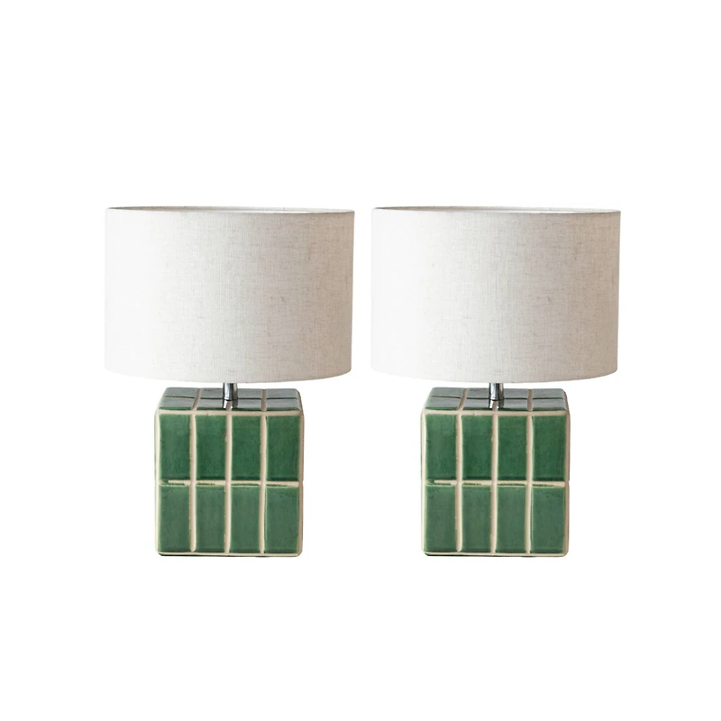 Hello Honey® 15" Green & White Ceramic Table Lamp