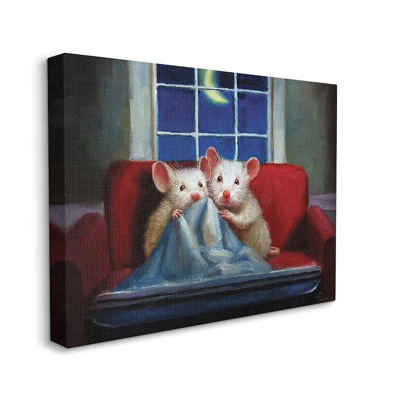 Stupell Industries House Mice Snuggling Under Blanket Watching TV Canvas Wall Art