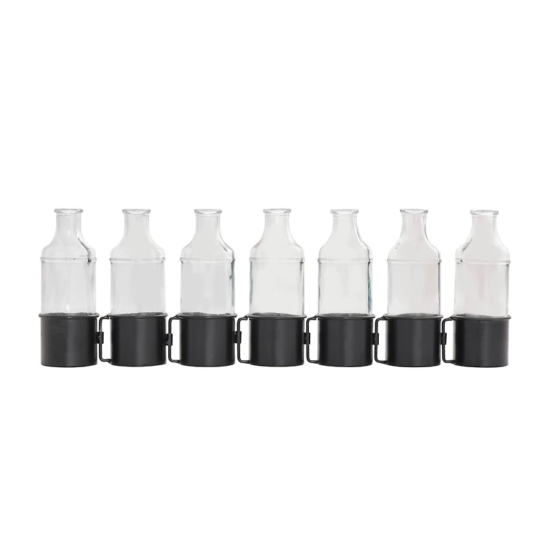 22" Black Metal Adjustable Bottle Vase with Clear Glass Bottles