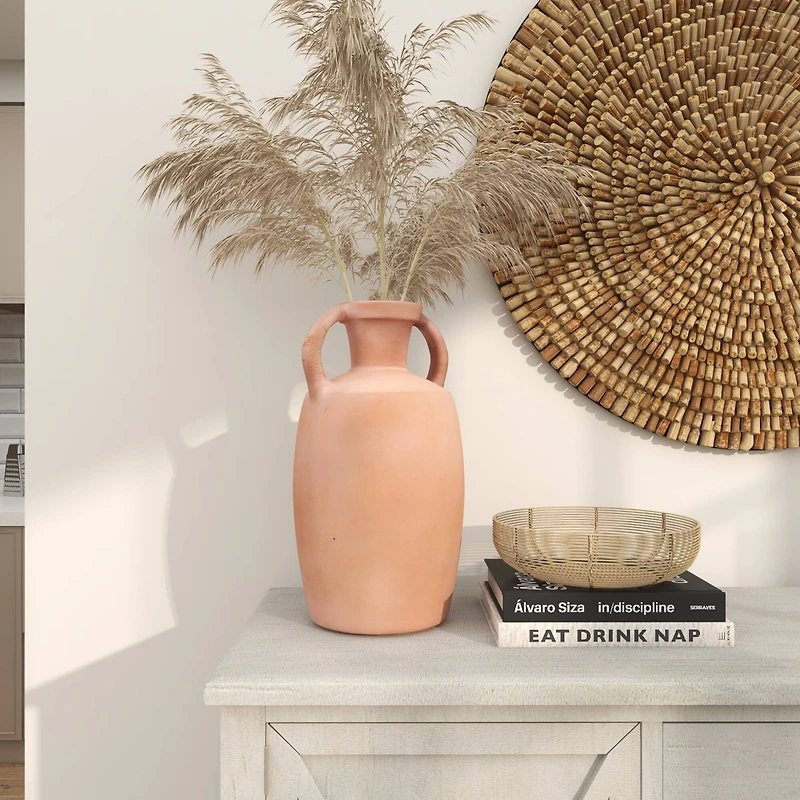 16" Orange Terracotta Jug Vase with Handles