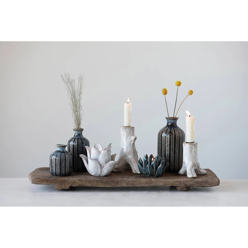 Hello Honey® Embossed Stoneware Vase with Reactive Glaze Finish Set