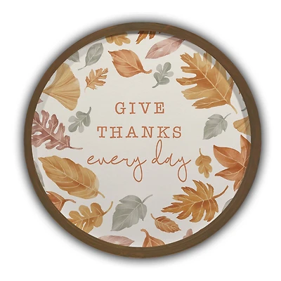 Give Thanks Every Day Round Brown Framed Print