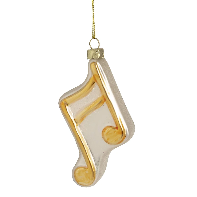 Gold & White Eighth Note Music Symbol Glass Ornament