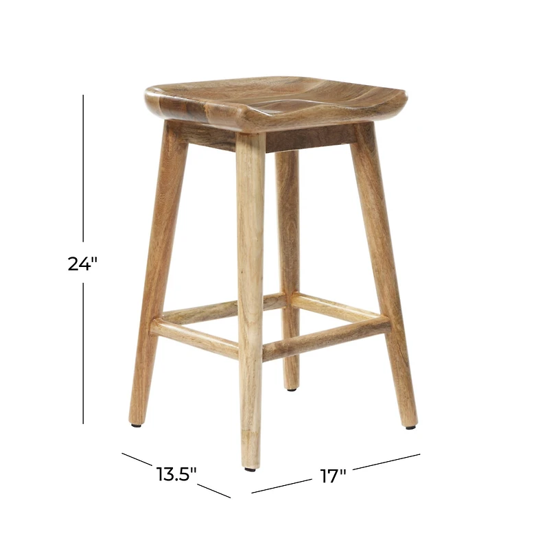 Brown Wood Contemporary Stool, 24" x 17" x 14"