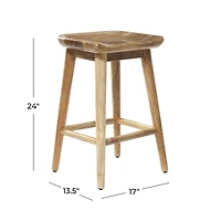 Brown Wood Contemporary Stool, 24" x 17" x 14"