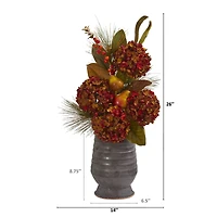 2ft. Hydrangea, Pear, Magnolia Arrangement in Metal Vase