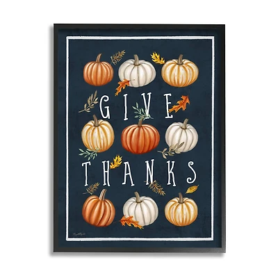Stupell Industries Give Thanks Autumn Pumpkins Framed Giclee Art