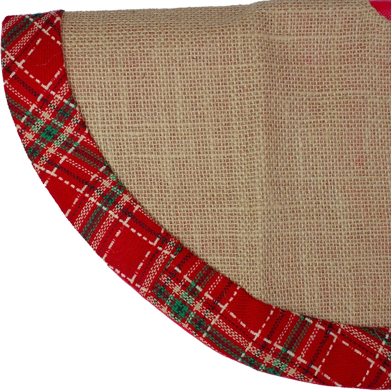 20" Burlap & Red Plaid Trim Mini Tree Skirt