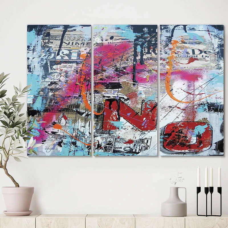 Designart - Old Style Newspaper Street Art Collage IX - Modern Canvas Artwork