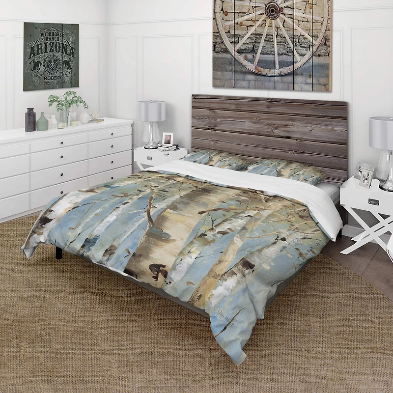 Designart 'White Birch Forest II' Farmhouse Bedding Set