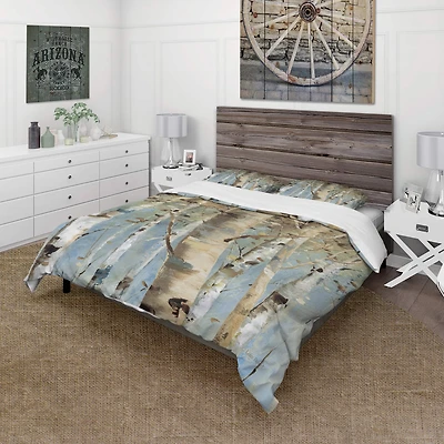 Designart 'White Birch Forest II' Farmhouse Bedding Set