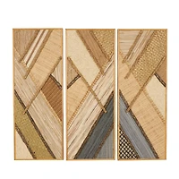 Brown Handmade Geometric Textured Mixed Media Diagonal Wall Décor Set