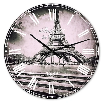 Designart 'Paris Eiffel Towerin Gray Shade French Country Wall Clock
