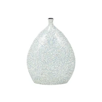 24" Light Blue Mother of Pearl Shell Floral Handmade Large Mosaic Vase with Cream Underlay