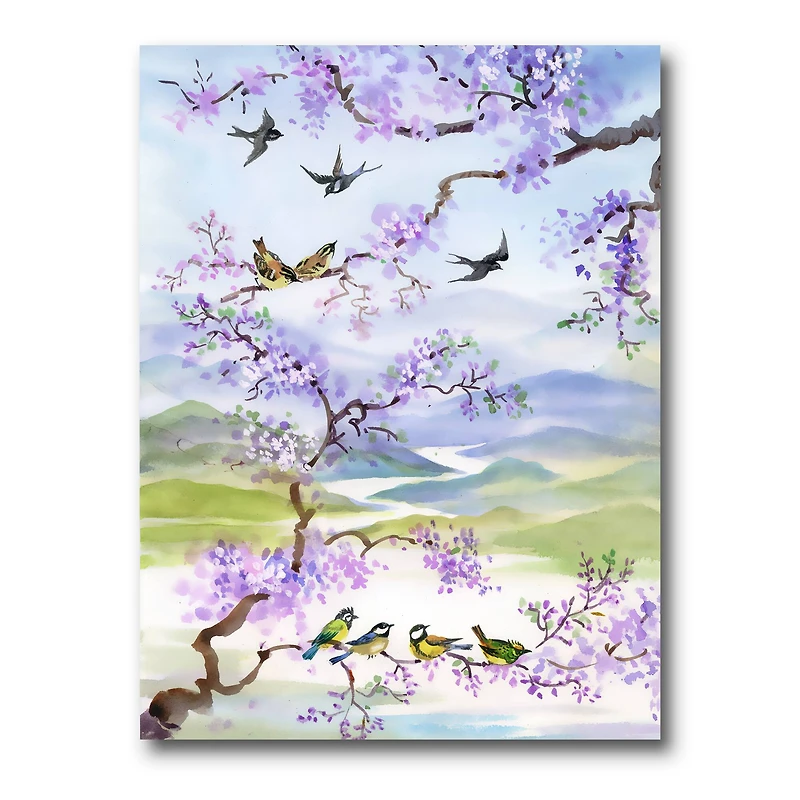Designart - Birds On Cherry Branch