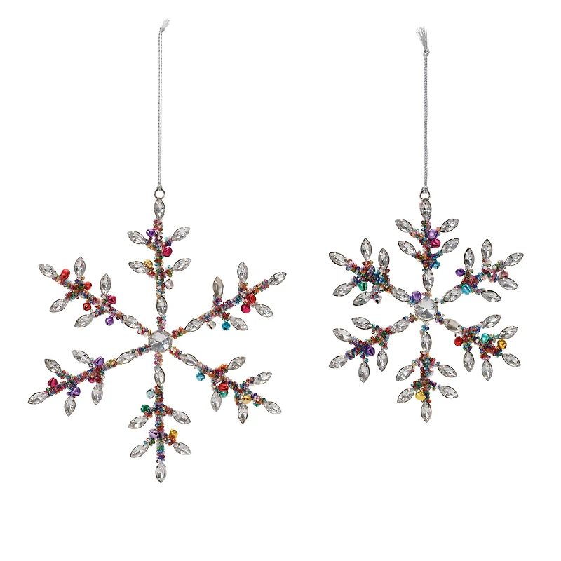Rainbow Beaded Snowflake Ornament Set