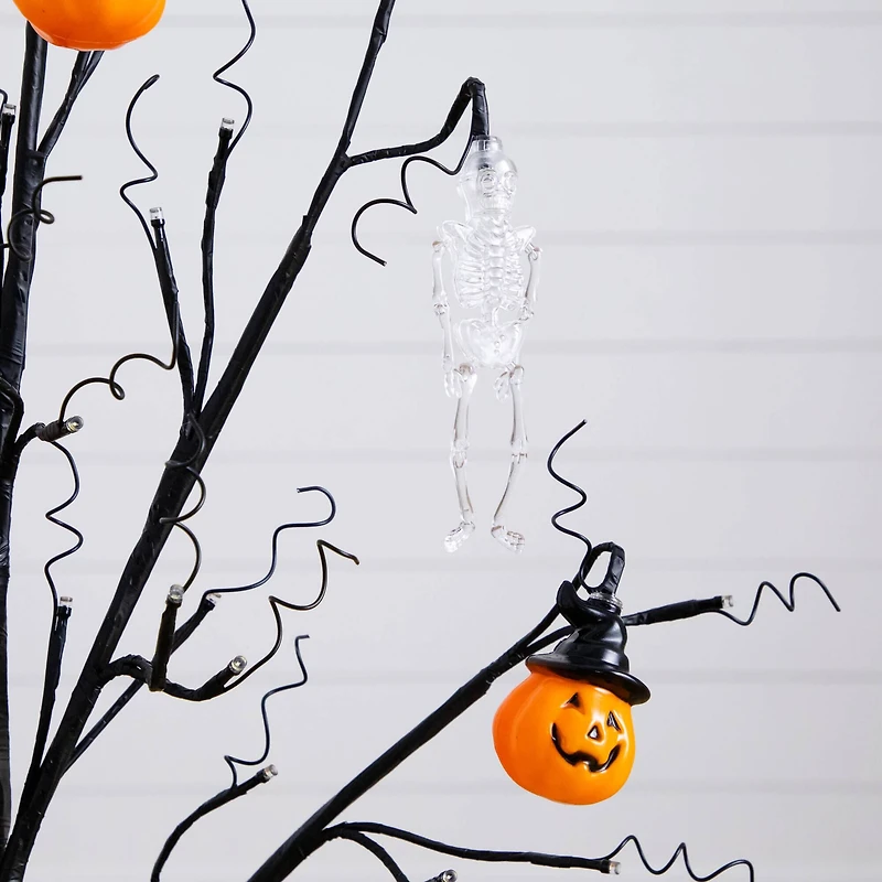 3ft. Pre-Lit Artificial Halloween Pumpkins and Skulls Ornament Tree with 48 Warm White LED Lights