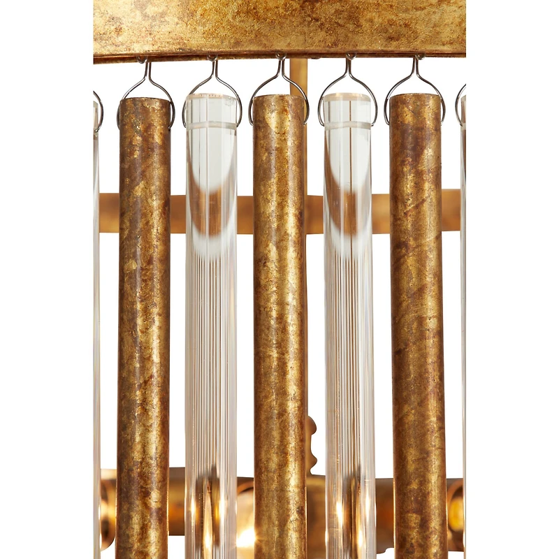 Gold Iron Glam Drum Chandelier, 25" x 22" x 22"
