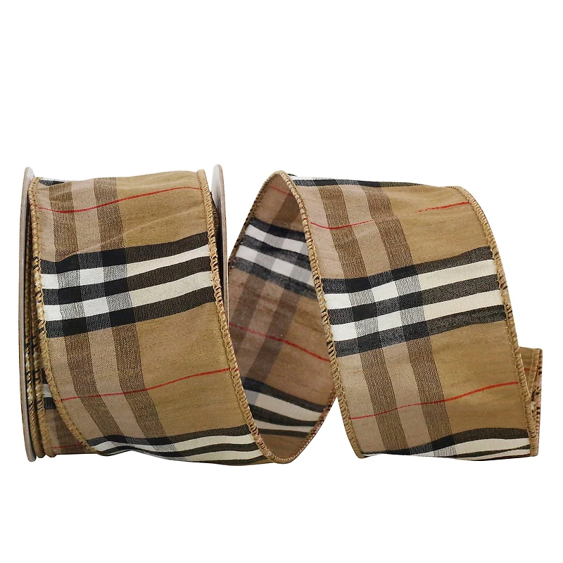 JAM Paper 2.5" x 10yd. Burbank Tierra Plaid Wired Dupioni Ribbon