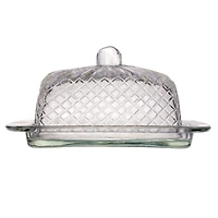 Hello Honey® 6.75" Clear Embossed Reclaimed Glass Butter Dish