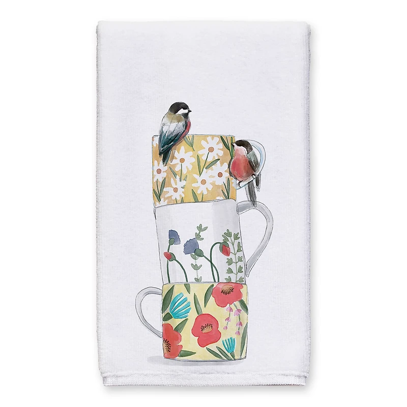 Stacked Floral Mugs Hand Towel Set