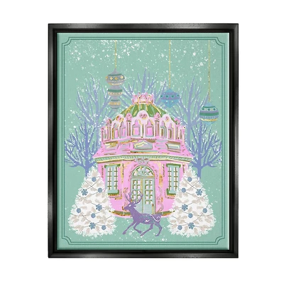 Stupell Industries Vintage Pastel Holiday Reindeer Framed Floater Canvas Wall Art