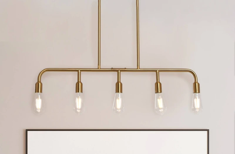 Hello Honey® Robert Stevenson Lighting Benson Exposed Bulb Metal 5-Light Linear Chandelier