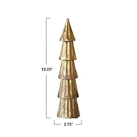 Hello Honey® 12.25" Tall Carved Mango Wood Tree with Rubbed Gold Foil Finish