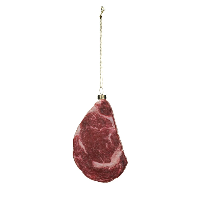Hello Honey® 4.75" Glass Red Rib Eye Steak Ornament with Glitter