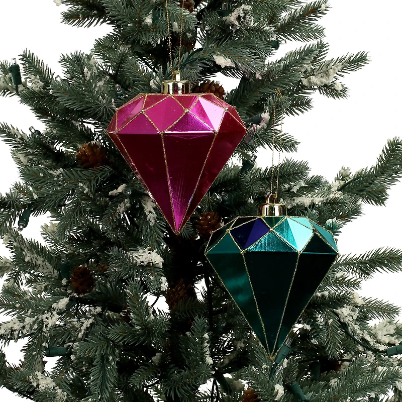 2 Pack 5.4" Pink & Teal Shatterproof Diamond Ornaments by Ashland®