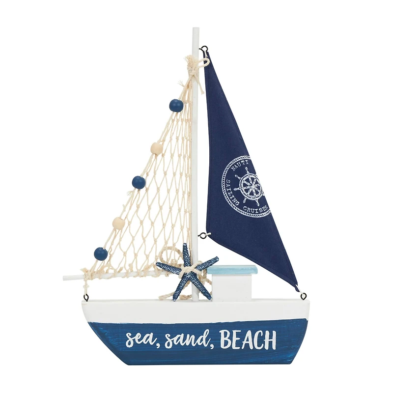 Blue Sail Boat with Netting & Starfish Sculpture Set