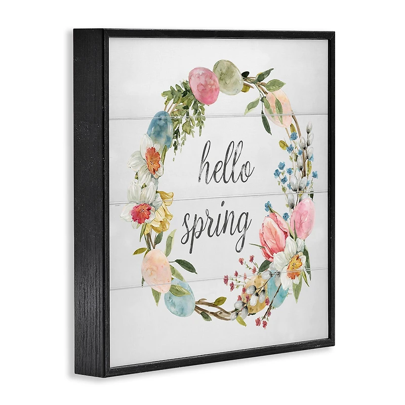 Stupell Industries Hello Spring Floral Egg Wreath Framed Giclee Art