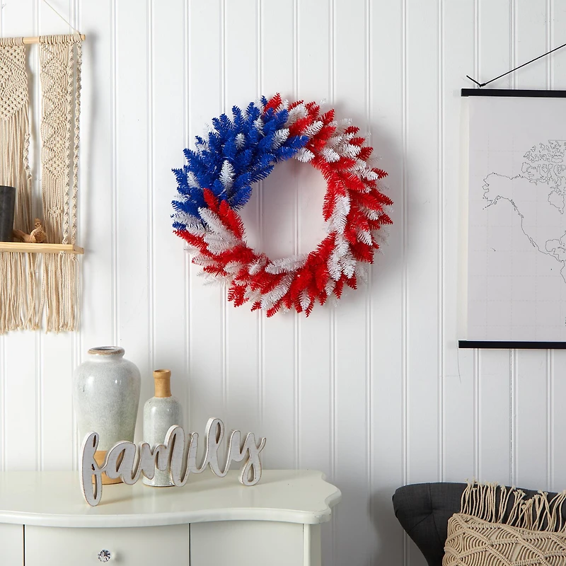 24" Warm LED Red, White & Blue Patriotic Wreath