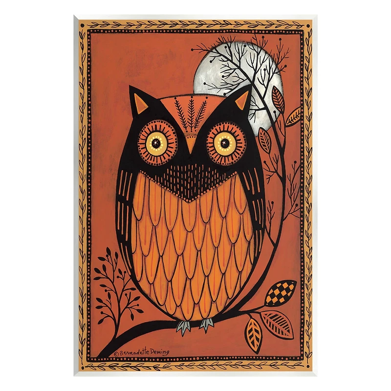 Stupell Industries Round Owl Autumn Botanical Border Wall Plaque Art