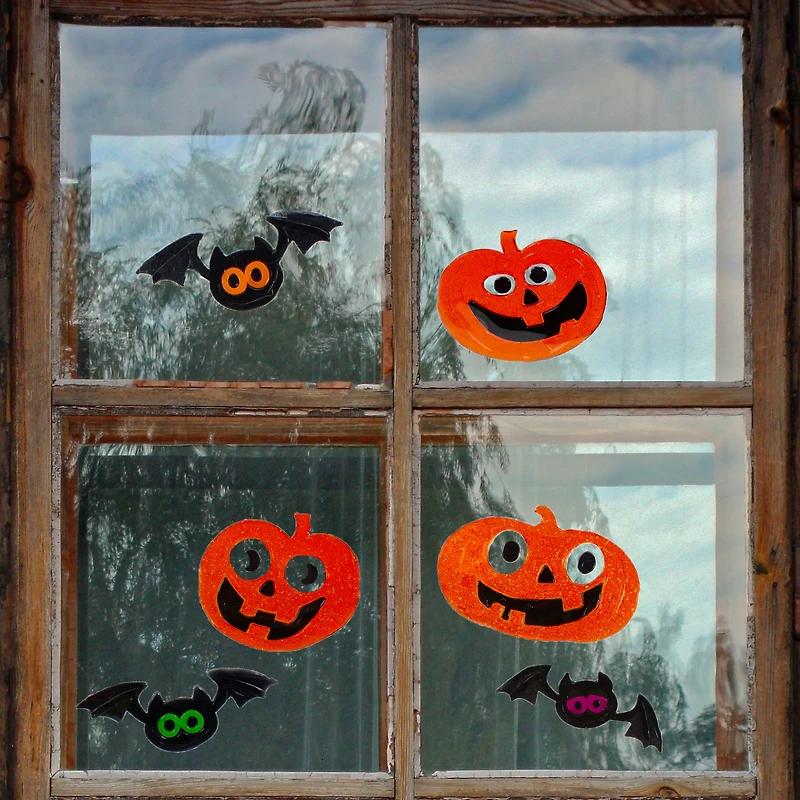 Glittered Jack-O-Lantern & Bats Halloween Gel Window Clings