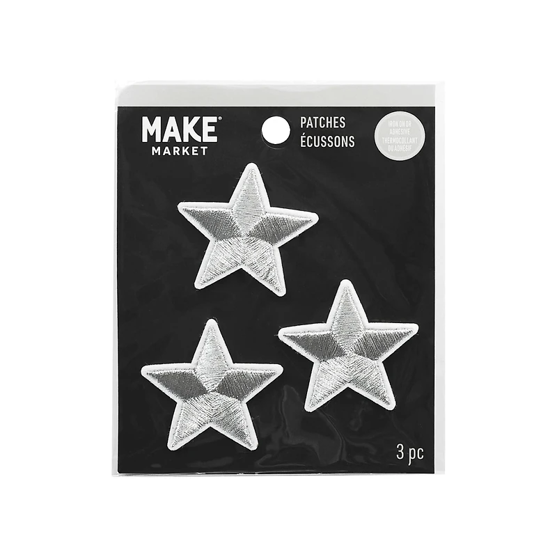 Silver Star Iron On Patches, 3ct. by Make Market®