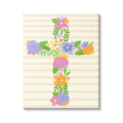 Stupell Industries Floral Cross Religious Symbol Canvas Wall Art