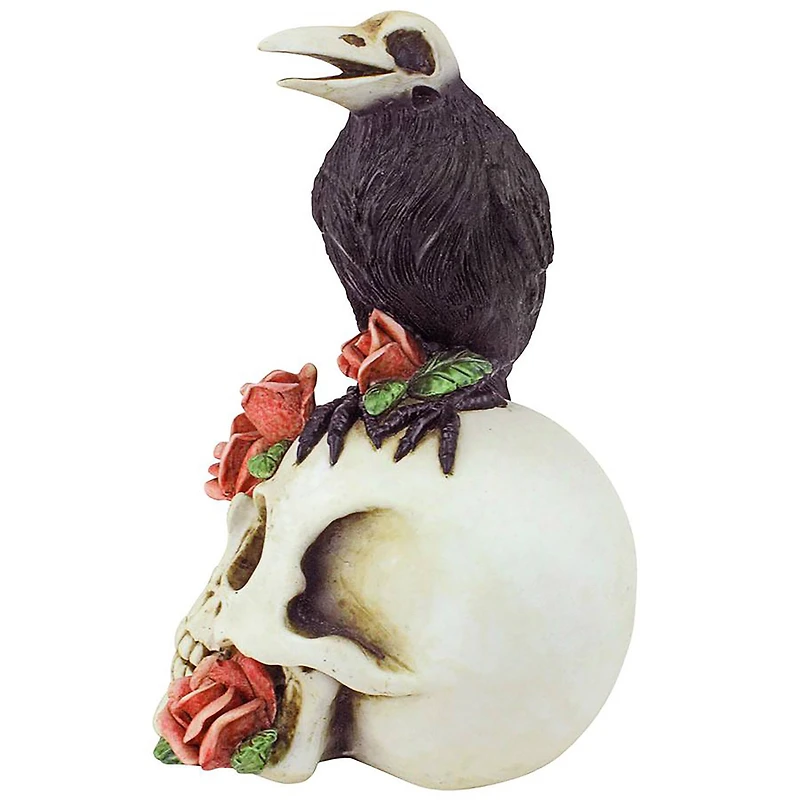 Design Toscano Raven & Roses Day of the Dead Skull Statue