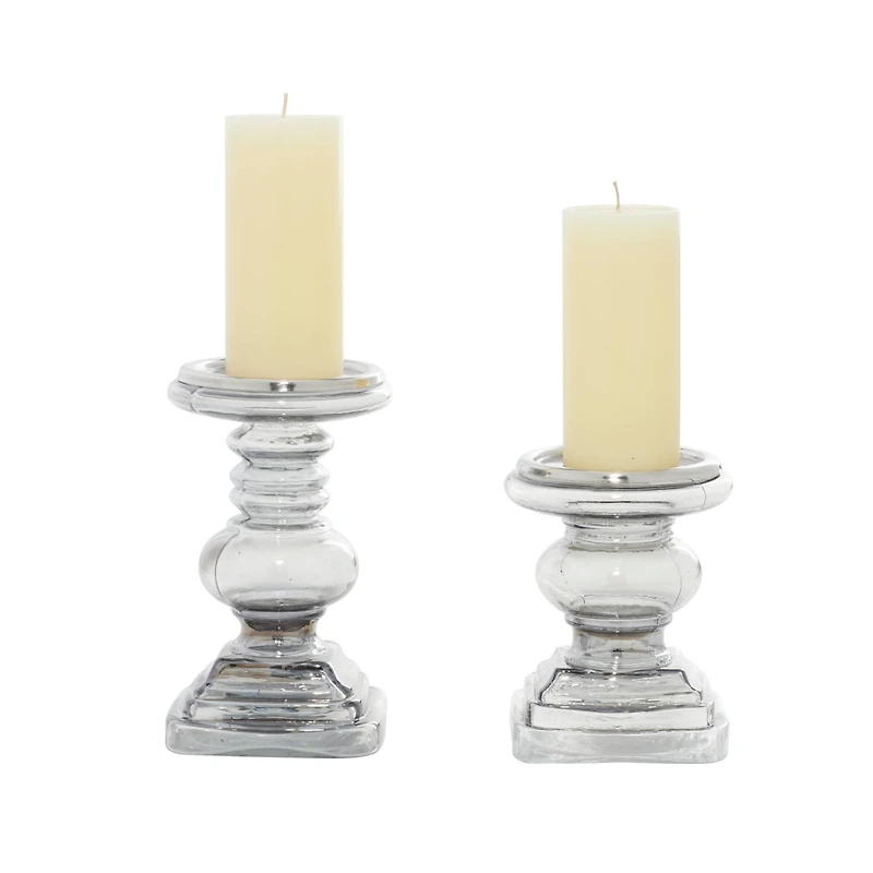 Clear Glass Traditional Candle Holder Set