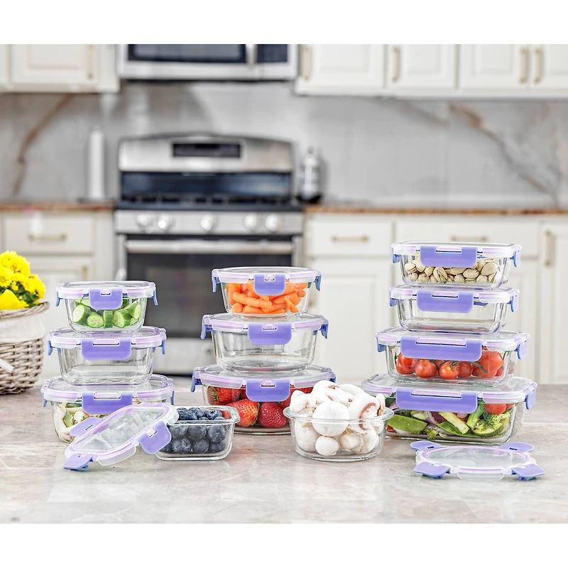 Joyful by JoyJolt® 24-Piece Purple Glass Storage Container Set with Leakproof Lids