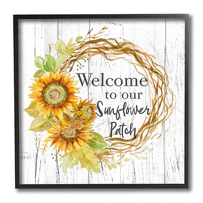 Stupell Industries Welcome to Sunflower Patch Rustic Floral Wreath Black Framed Wall Art