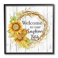 Stupell Industries Welcome to Sunflower Patch Rustic Floral Wreath Black Framed Wall Art