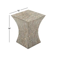 19'' Mussel Shells and Wood Contemporary Accent Table