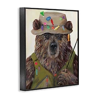 Stupell Industries Fisherman Outfit Brown Grizzly Bear Fishing Pole Framed Giclee Art